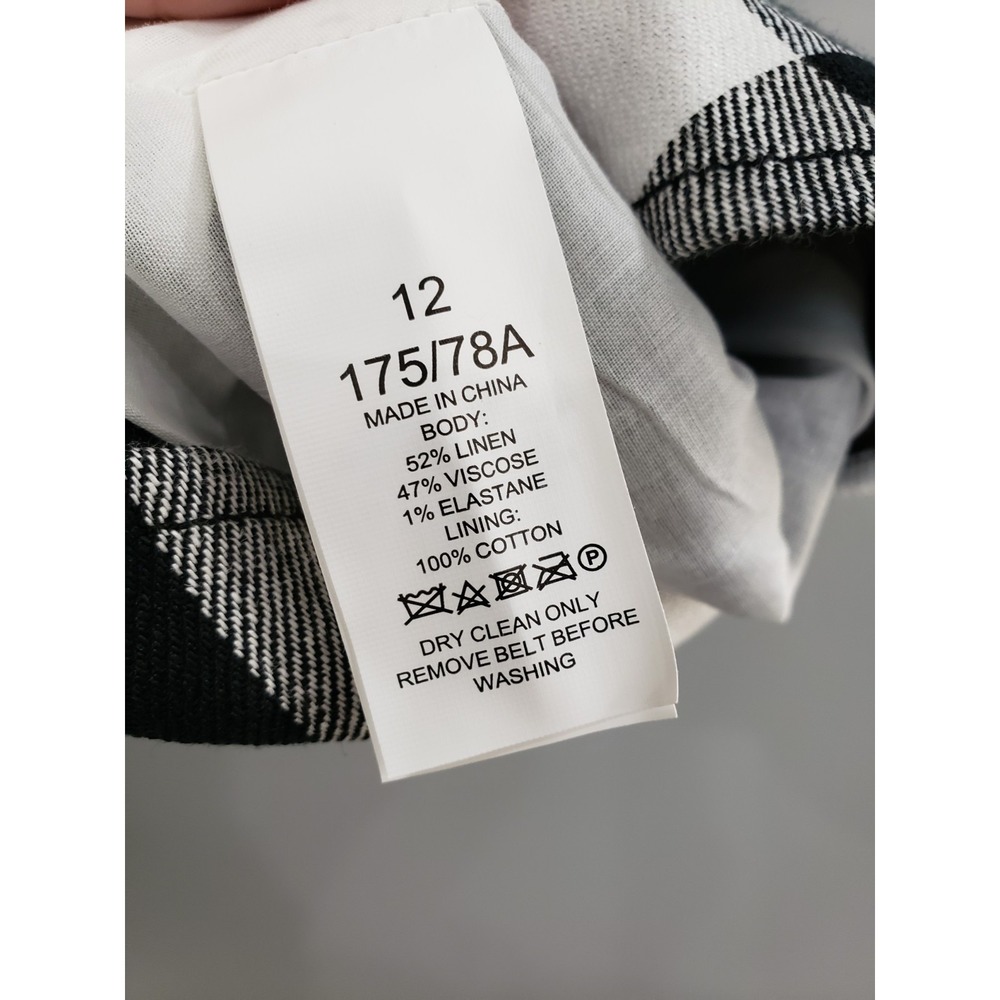 NEVER WORN SIZE 12 Kate Spade Linen Blend Gingham Skirt Checkered Black White - Picture 4 of 5
